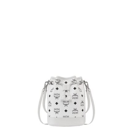 MCM MINI DESSAU DRAWSTRING BAG IN VISETOS WHITE