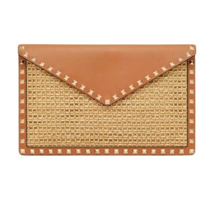 VALENTINO ROCKSTUD RAFFIA CLUTCH BAG