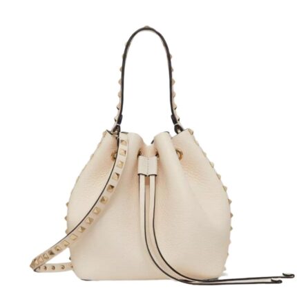 VALENTINO ROCKSTUD GRAINY CALFSKIN BUCKET BAG