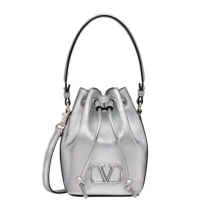 VALENTINO GARAVANI MINI VLOGO SIGNATURE BUCKET BAG IN METALLIC NAPPA LEATHER