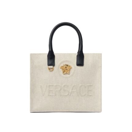 VERSACE LA MEDUSA CANVAS SMALL TOTE BAG