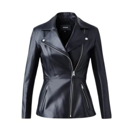 MACKAGE DAY LEATHER BIKER JACKET WITH PEPLUM