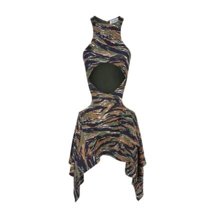 THE ATTICO "MAGNOLIA" MILITARY AND LIGHT BROWN MINI DRESS