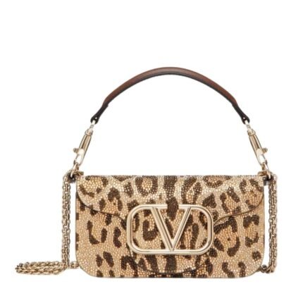 VALENTINO GARAVANI SMALL LOCÒ SHOULDER BAG WITH RHINESTONE ANIMALIER PATTERN