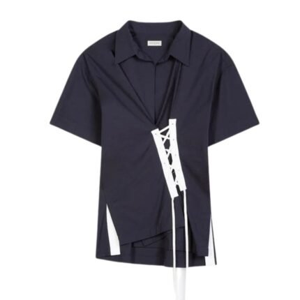 DRIES VAN NOTEN DRAPED LACE SHIRT MIDNIGHT