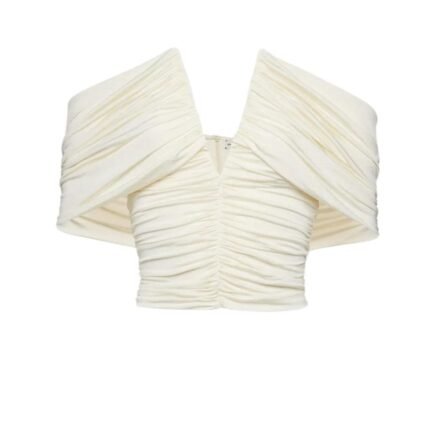 MAGDA BUTRYM RUCHED V NECK WRAP BLOUSE IN CREAM