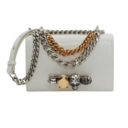 ALEXANDER MCQUEEN WOMANS MINI JEWELLED SATCHEL WITH CHAIN IN LVORY