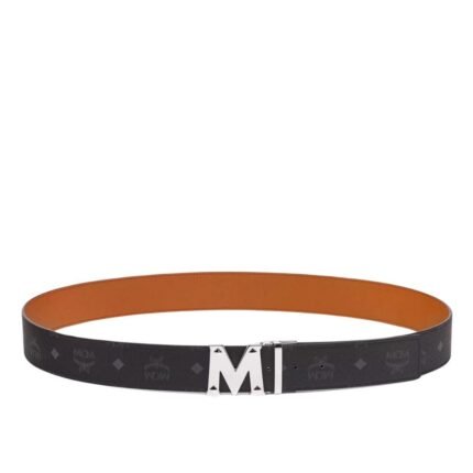 MCM CLAUS STUDDED M REVERSIBLE BELT 1.75” IN VISETOS BLACK