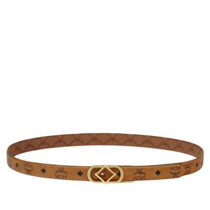 MCM DIAMOND BUCKLE REVERSIBLE MONOGRAM BELT COGNAC