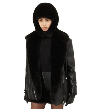 MAGDA BUTRYM FAUX FUR BOXY LEATHER JACKET IN BLACK