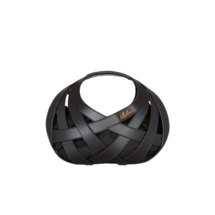 BALMAIN CALFSKIN BASKET BAG WITH AN OPENWORK GRID MOTIFI