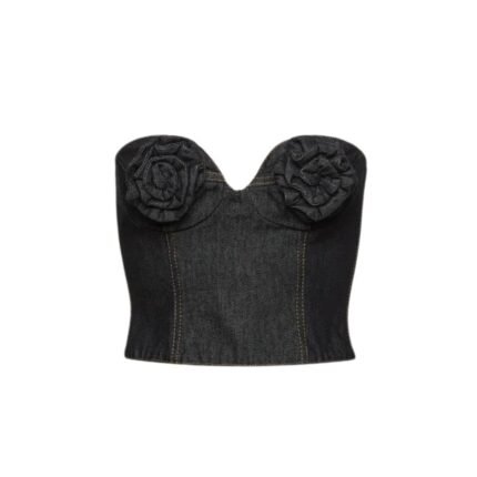 MAGDA BUTRYM FLOWER BUSTIER DENIM CORSET TOP IN INDIGO