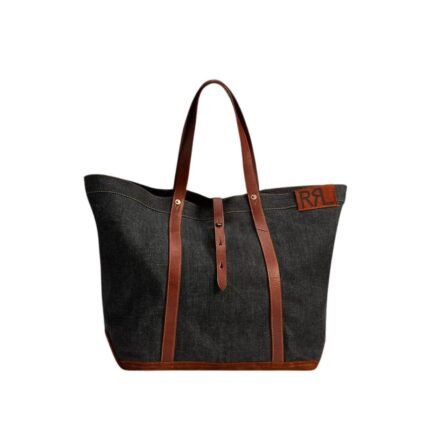 RALPH LAUREN LEATHER-TRIM DENIM TOTE