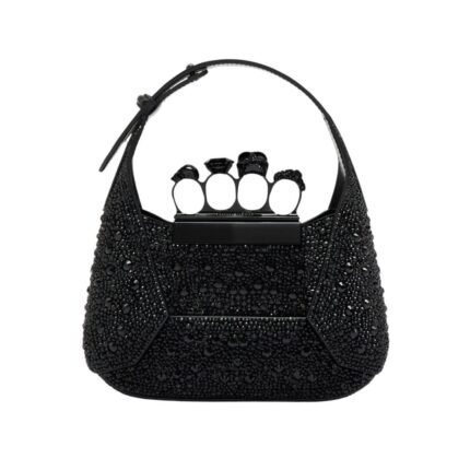 ALEXANDER MCQUEEN WOMENS THE JEWELLED HOBO MINI BAG IN BLACK