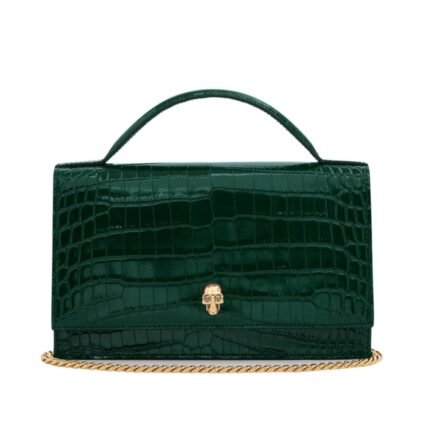 ALEXANDER MCQUEEN WOMENS TOP HANDLE SKULL BAG IN EMERALD