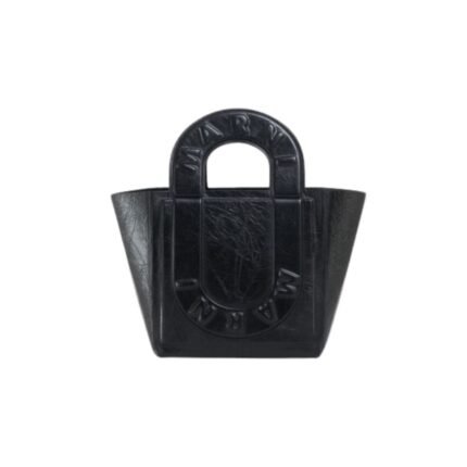 MARNI BLACK LEATHER SWEEDY SMALL TOTE BAG