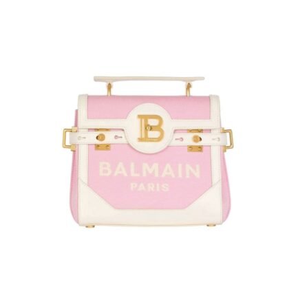BALMAIN B-BUZZ 23 CANVAS AND LEATHER BAG