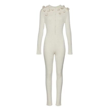 MAGDA BUTRYM ROSETTE CABLE KNIT SILK JUMPSUIT IN CREAM
