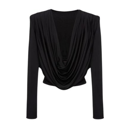 MAGDA BUTRYM LONG SLEEVE DRAPED JERSEY BLOUSE IN BLACK