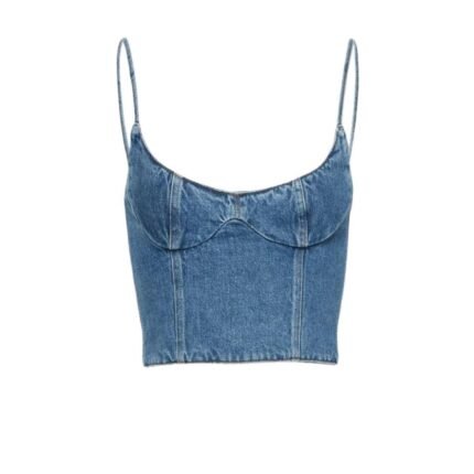 MAGDA BUTRYM SCOOP NECK DENIM DEMI BUSTIER TOP IN BLUE