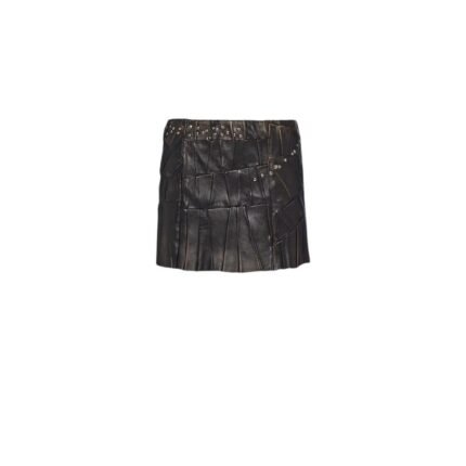 PRADA STUDDED NAPPA LEATHER PATCHWORK SKIRT