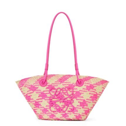 LOEWE SMALL ANAGRAM BASKET BAG IN IRACA PALM AND CALFSKIN