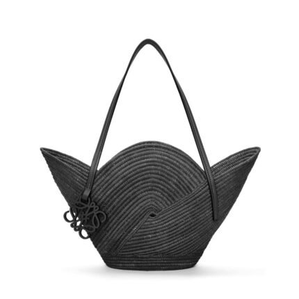 LOEWE PETAL BASKET BAG IN RAFFIA AND CALFSKIN