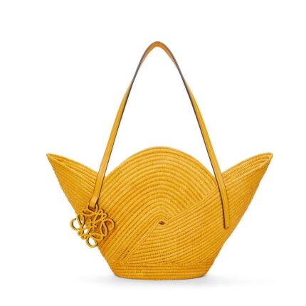LOEWE PETAL BASKET BAG IN RAFFIA AND CALFSKIN