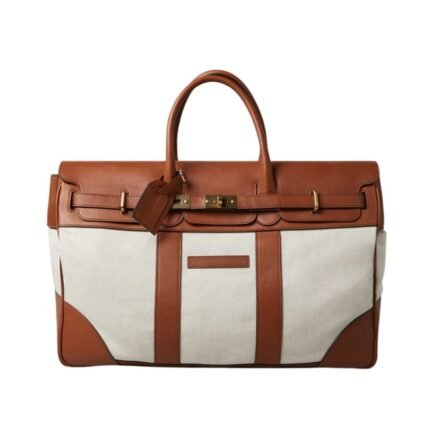 BRUNELLO CUCINELLI COTTON AND LINEN CAVALRY AND CALFSKIN COUNTRY WEEKENDER BAG