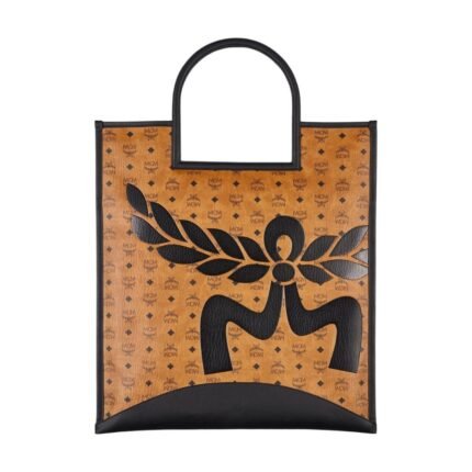 MCM X-LARGE AREN FOLD TOTE IN MEGA LAUREL VISETOS COGNAC