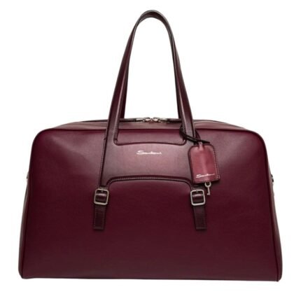 SANTONI BURGUNDY LEATHER WEEKEND BAG