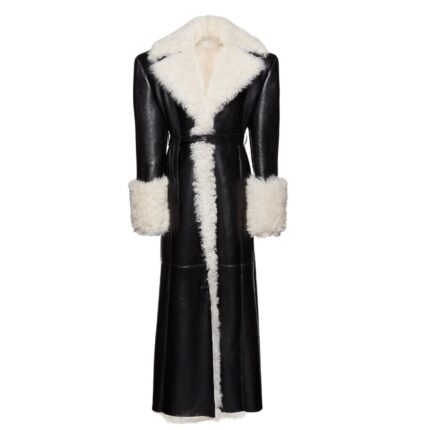 MAGDA BUTRYM LONG BELTED SHEARLING LEATHER COAT IN BLACK