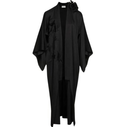 MAGDA BUTRYM SILK EMBROIDERED KIMONO IN BLACK