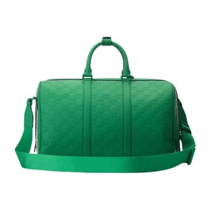 GUCCI GG RUBBER EFFECT MEDIUM DUFFLE BAG GREEN LETAHER