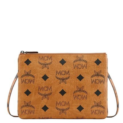 MCM MEDIUM AREN CROSSBODY POUCH IN MAXI VISETOS COGNAC
