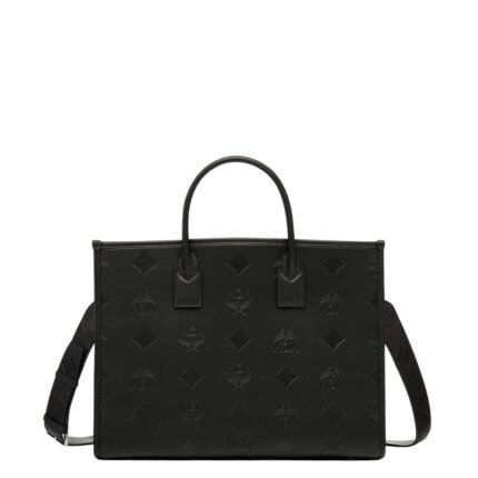 MCM LARGE MUNCHEN TOTE IN MAXI MONOGRAM LEATHER BLACK