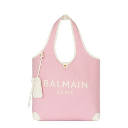 BALMAIN CANVAS AND LEATHER B-ARMY GROCERY BAG