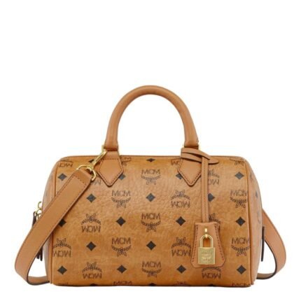 MCM SMALL ELLA BOSTON BAG IN VISETOS COGNAC
