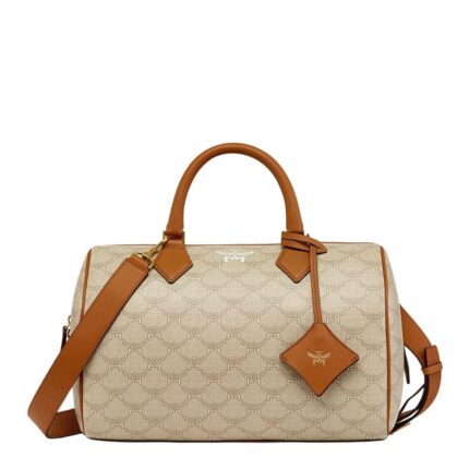 MCM MEDIUM ELLA BOSTON BAG IN LAURETOS  BEIGE