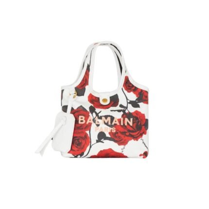 BALMAIN CANVAS B-ARMY MINI GROCERY BAG WITH A ROSES PRINT