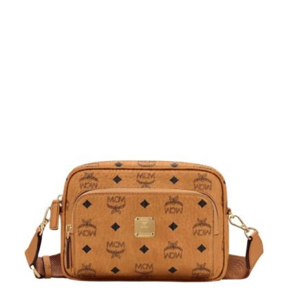 MCM SMALL AREN CROSSBODY IN VISETOS  COGNAC
