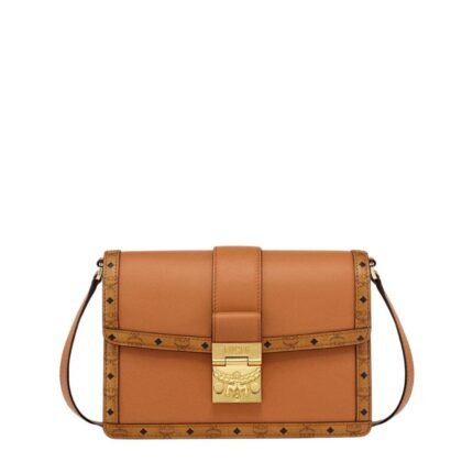 MCM SMALL TRACY SHOULDER BAG IN LEATHER VISETOS MIX COGNAC