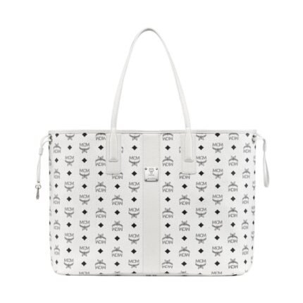 MCM LARGE REVERSIBLE LIZ SHOPPER IN VISETOS WHITE