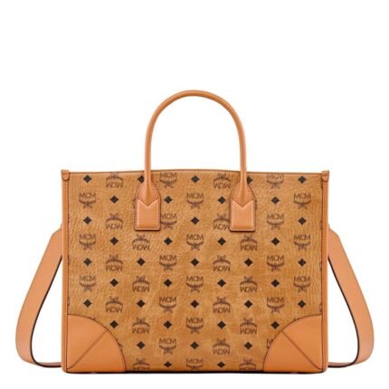 MCM LARGE MUNCHEN TOTE IN VISETOS COGNAC