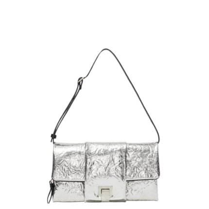 PROENZA FLIP SHOULDER BAG IN CRINKLED METALLIC SILVER
