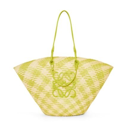 LOEWE LARGE ANAGRAM BASKET BAG IN IRACA PALM AND CALFSKIN
