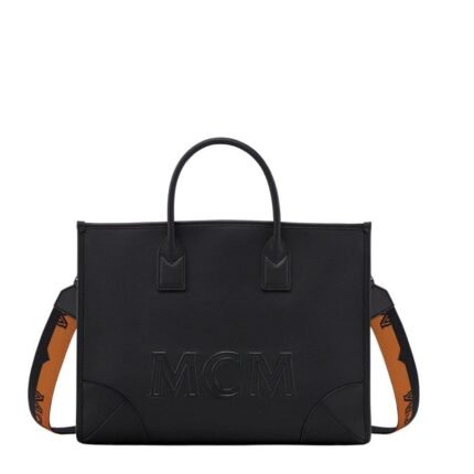 MCM LARGE MUNCHEN TOTE IN SPANISH CALF LEATHER BLACK
