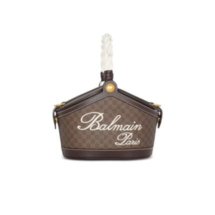 BALMAIN MONOGRAM CANVAS AND LEATHER BUCKET BAG