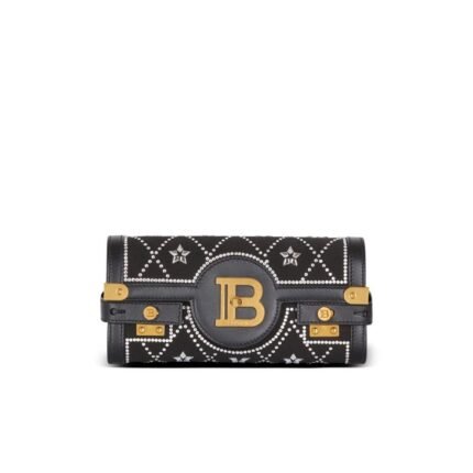 BALMAIN B-BUZZ POUCH 23 SATIN AND CRYSTALS CLUTCH