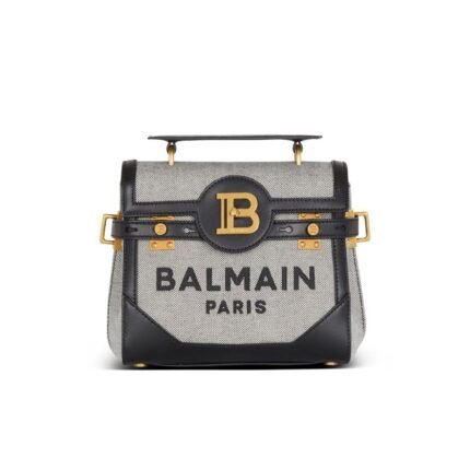 BALMAIN B-BUZZ 23 CANVAS AND LEATHER BAG